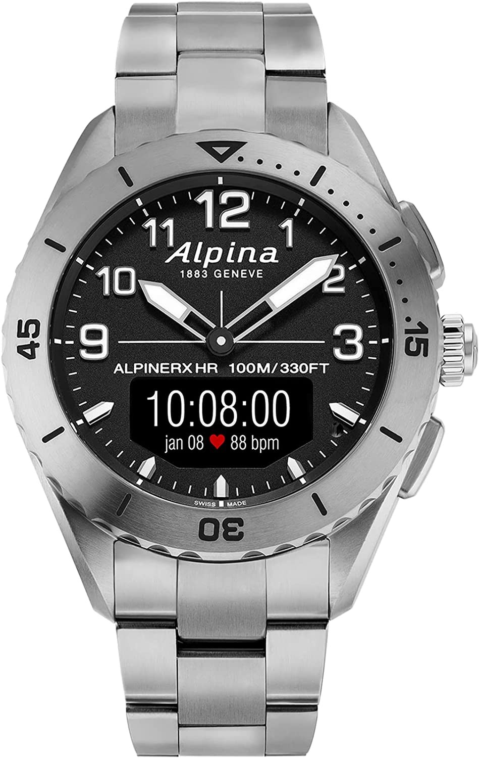Alpina Men's Analogue-Digital Swiss Quartz Watch with Titanium Strap Silver