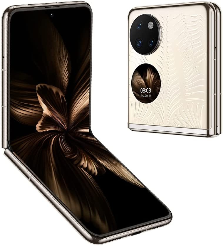 HUAWEI P50 Pocket Premium - faltbares Smartphone, 3D-Mikroskulptur-Design, Ultra-Spektrum Kamera, 6,6 Zoll OLED Display, Sonnenschutzerkennung, 12GB RAM+512GB ROM, Gold
